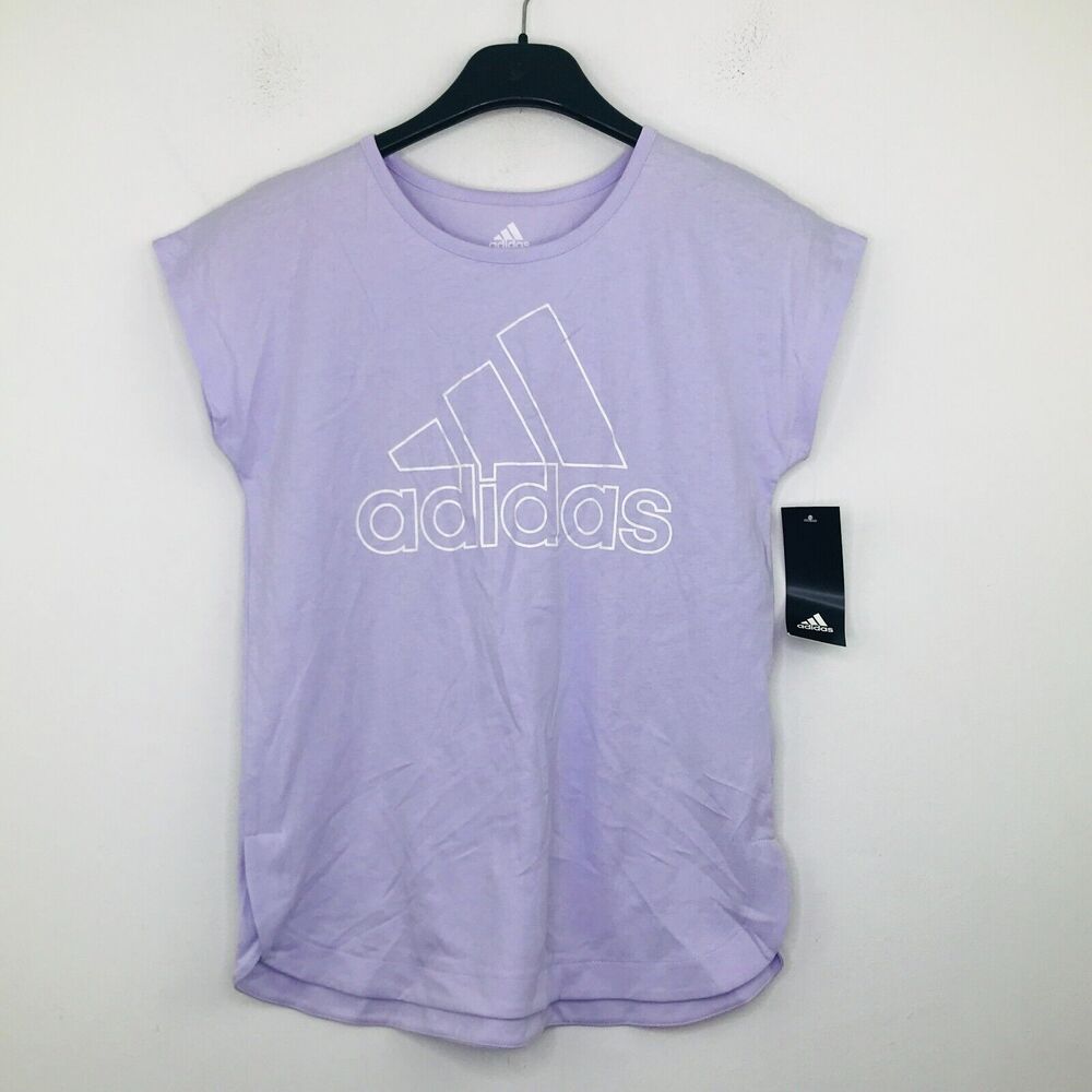 Adidas Girl's Large T-Shirt Purple Dolman Short Sleeve Logo Graphic Tee NWT BM23